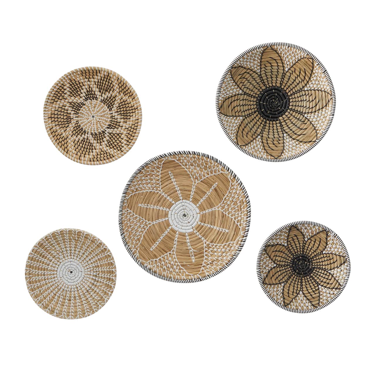 Brown Seagrass Bohemian Wall Decor, Set of 5 13", 19", 16", 14"